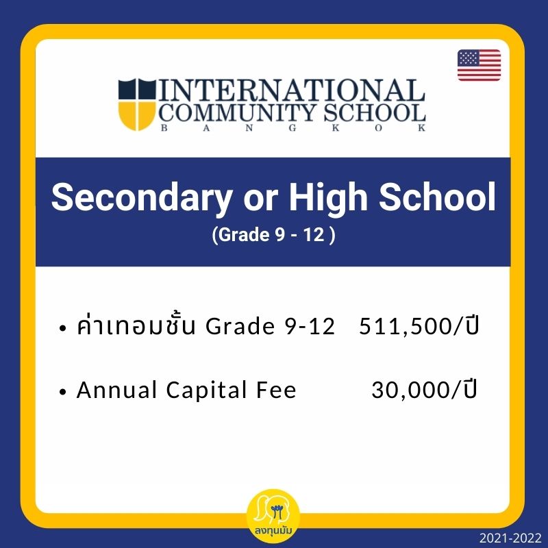 ค่าเทอมระดับชั้น High School ของ โรงเรียนนานาชาติICS